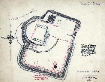 The castle earthworks drawn by Frederick Gurney in 1911 [X325-146-1]